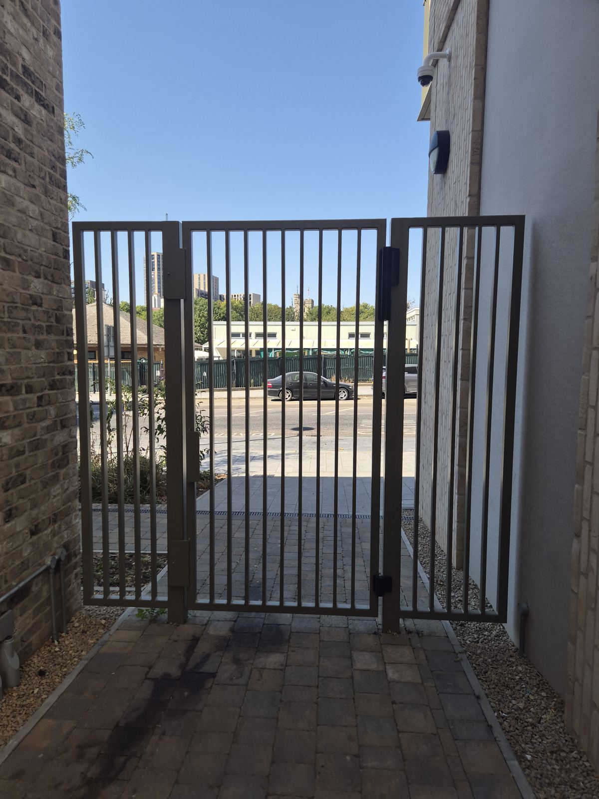 Steel pedestrian gate installation